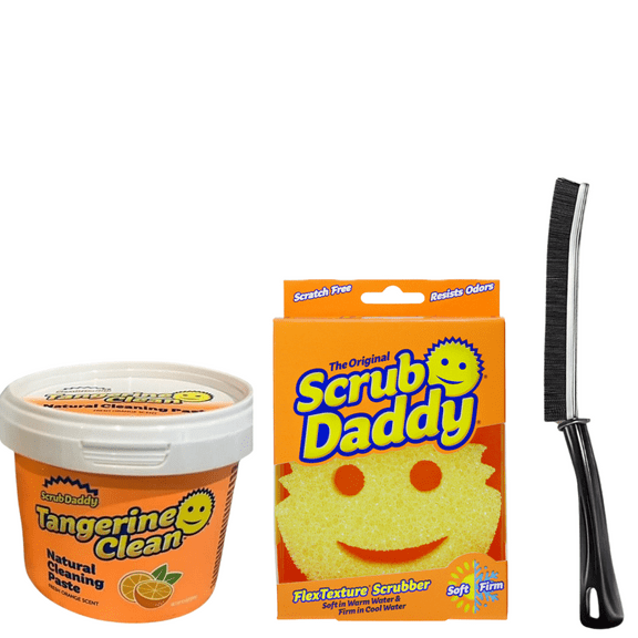 Crevice Brush & Multi-Surface Cleaner Bundle Deep Cleaning Kit for Grout, Tile, Bathroom, Kitchen, Sinks, Stoves & More Includes FlexTexture Scrubber & Tangerine Clean 17.6oz