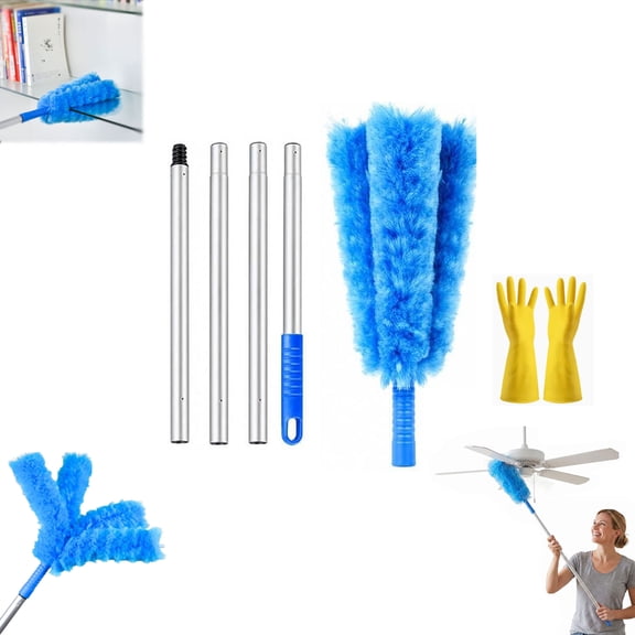 Crevice and Corner Cleaning Brush Set, Duster with Extension Pole for Ceiling Fan Cobweb Window Blind
