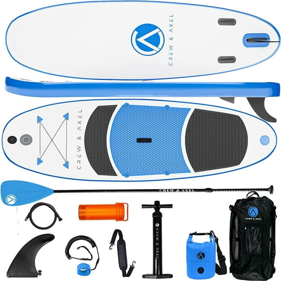 Crew Axel Inflatable Paddle Board 10336 (18lb) SUP Kit Includes Paddle Pump Bag & More Blue