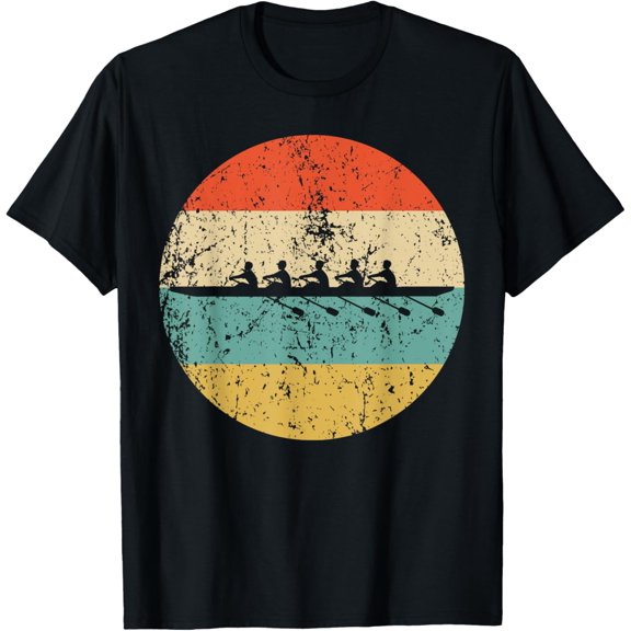 Crew Boat Rowing Silhouette Retro Sports T-Shirt men and women can wear, black, white, gifts
