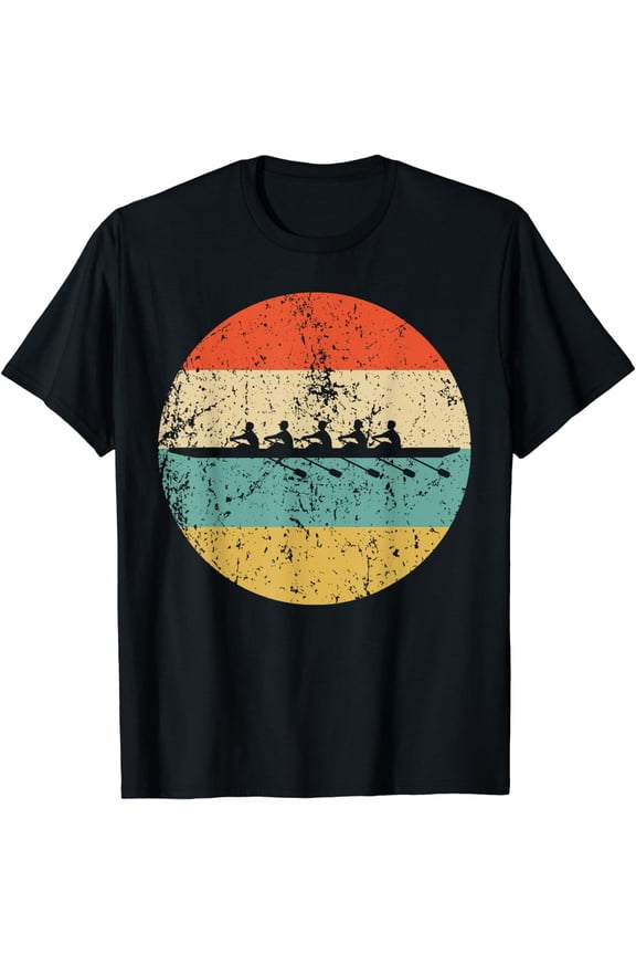 Crew Boat Rowing Silhouette Retro Sports T-Shirt