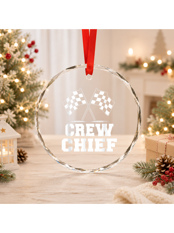 Crew Chief Car Racing Checkered Flag Racing Pit Crew Glass Ornament, Vintage Glass Ornament