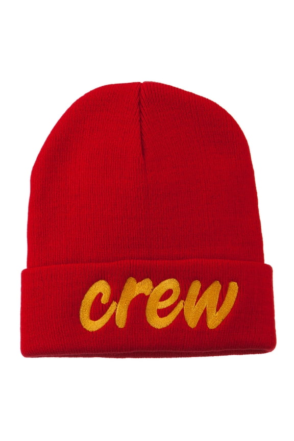 Crew Embroidered Long Knitted Beanie - Red OSFM