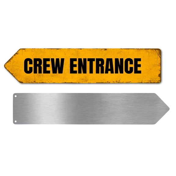 Crew Entrance Metal Sign by DC | Arrow Metal Directional Signage for Indoor & Outdoor | 3x12" Rust-Free Aluminum Sign | MovieProd Signage UV Protected Road LEFT Arrow Sign | Made in USA