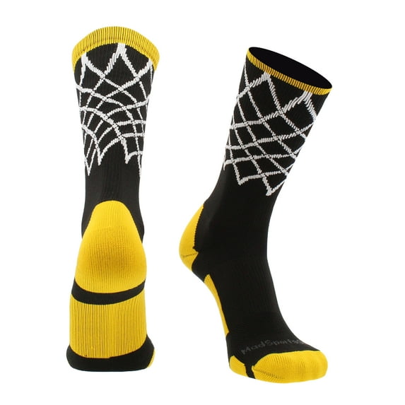 Crew Length Elite Basketball Socks with Net (Black/Gold, Medium)