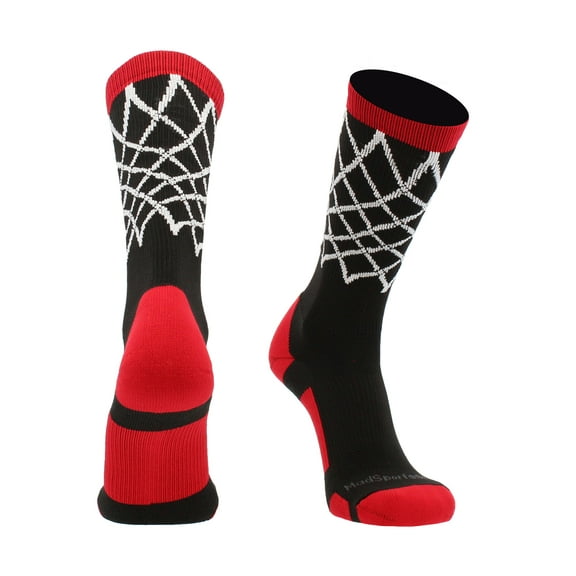 Crew Length Elite Basketball Socks with Net (Black/Red, Medium)