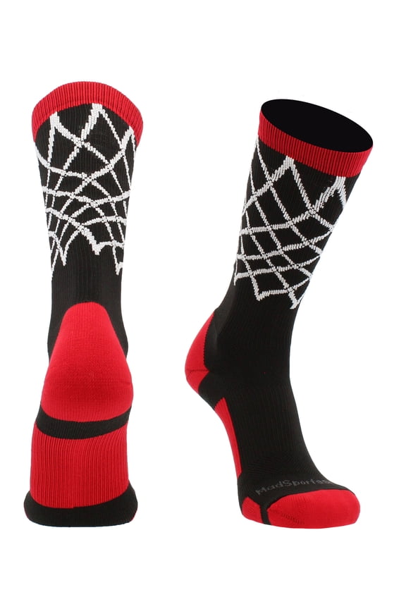 Crew Length Elite Basketball Socks with Net (Black/Red, Medium)