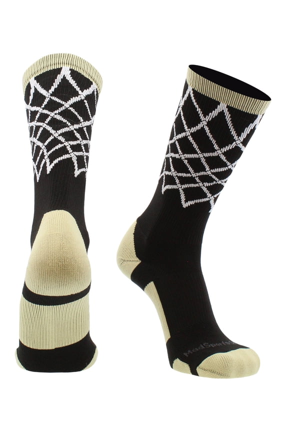 Crew Length Elite Basketball Socks with Net (Black/Vegas Gold, Large)
