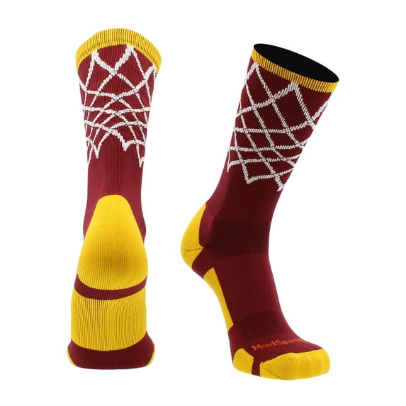 Crew Length Elite Basketball Socks with Net (Cardinal Red/Gold, Medium)