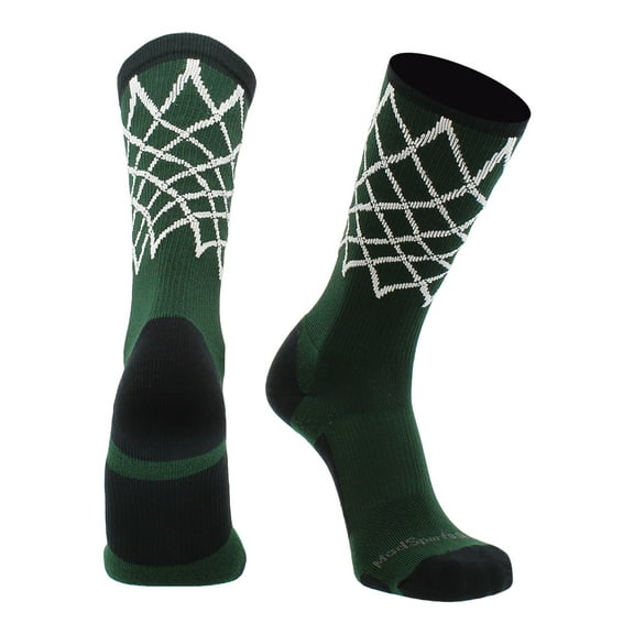 Crew Length Elite Basketball Socks with Net (Dark Green/Black, X-Large)