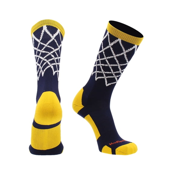 Crew Length Elite Basketball Socks with Net (Navy/Gold, Medium)