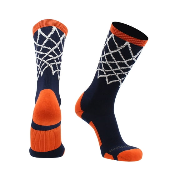 Crew Length Elite Basketball Socks with Net (Navy/Orange, Medium)