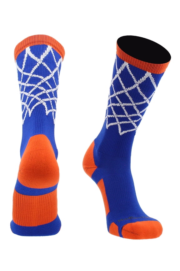 Crew Length Elite Basketball Socks with Net (Royal/Orange, X-Large)