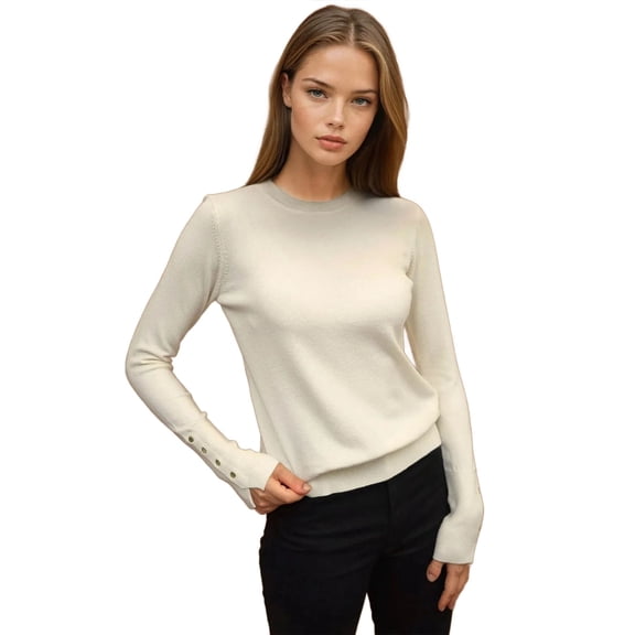 Crew Neck Button Detailed Knit Sweater