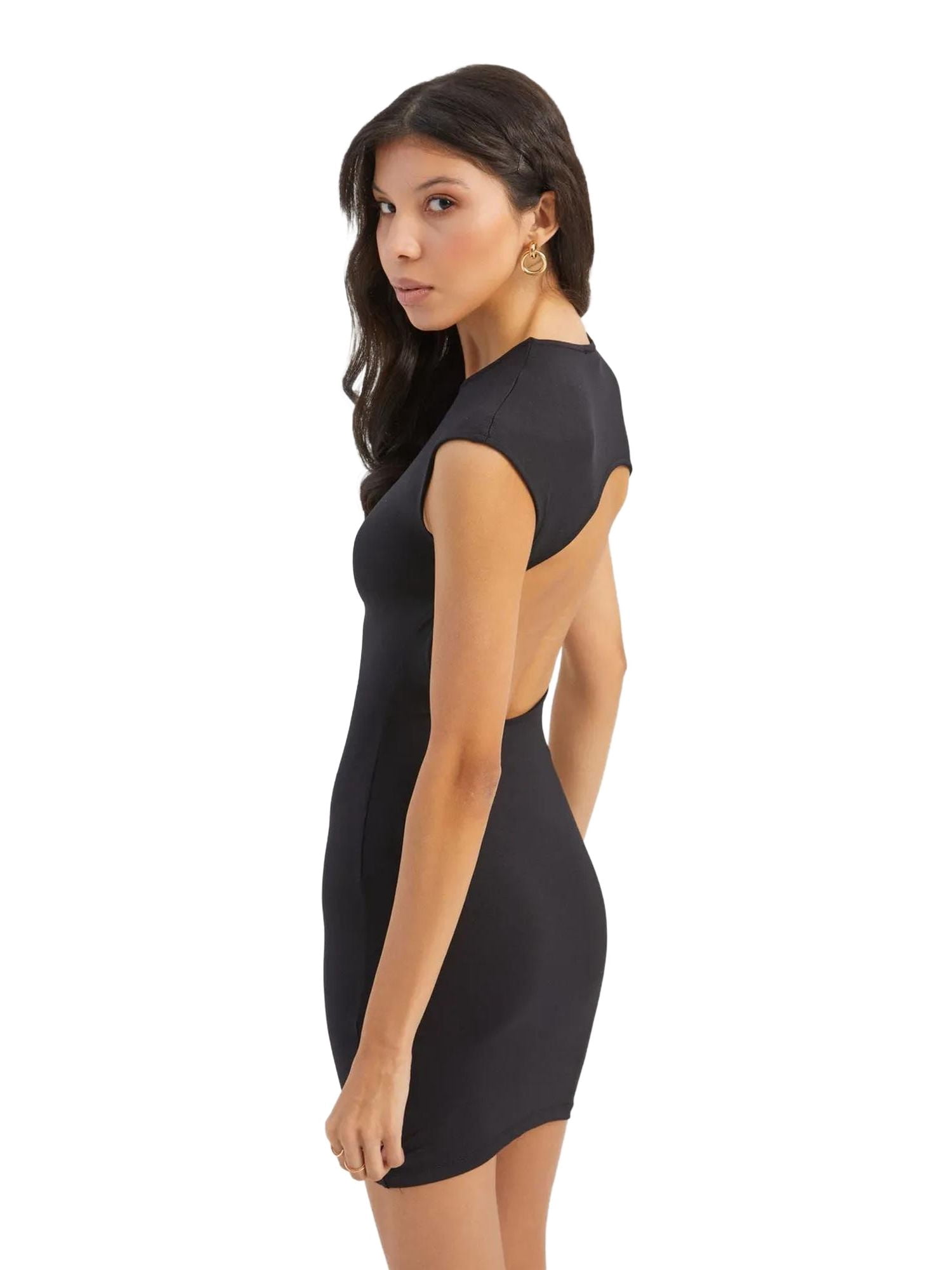 Crew Neck Cap Sleeve Mini Bodycon Dress with a Back Cut Out - Walmart.com