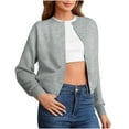 thumbnail image 1 of Crew Neck Cardigans Womens Long Sleeve Button Front Sweater Soft Drop Shoulder Lightweight Cardigan Gray, M, 1 of 7