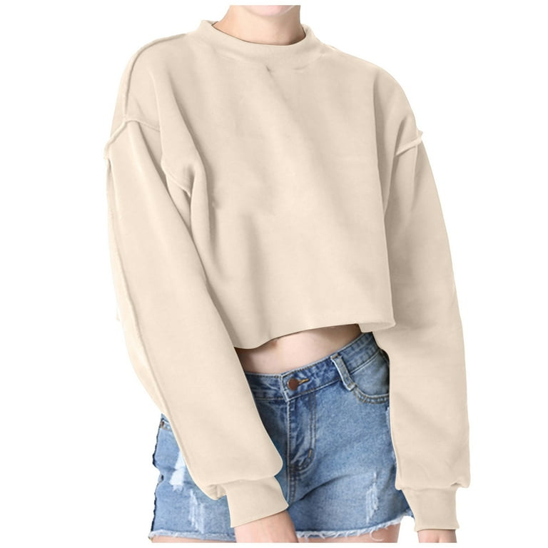 Crew Neck Cropped Sweatshirt for Women Cozy Long Sleeve Loose