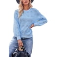 thumbnail image 1 of Crew Neck Geometric Pattern Textured Knit Fall Sweater for Women Blue Medium, 1 of 5