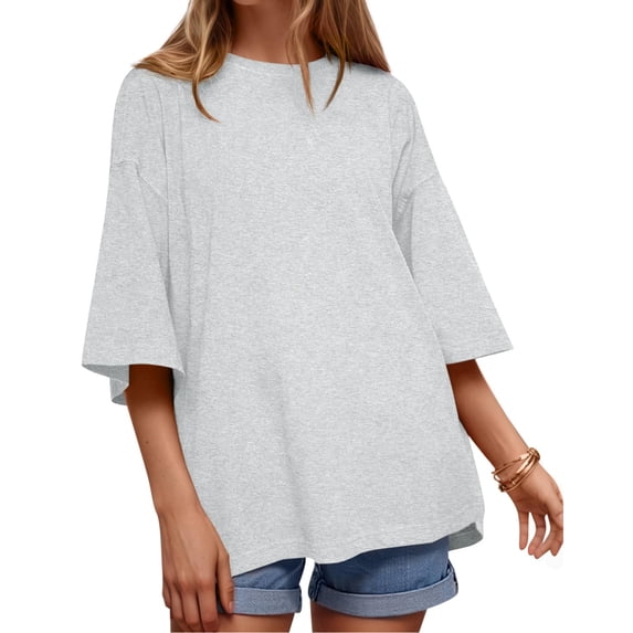 Crew Neck Half Sleeve Women Loose Solid Color T-shirt Tops