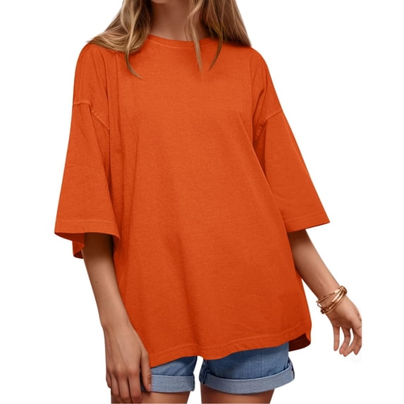 Crew Neck Half Sleeve Women Loose Solid Color T-shirt Tops