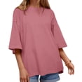 thumbnail image 1 of Crew Neck Half Sleeve Women Loose Solid Color T-shirt Tops, 1 of 6
