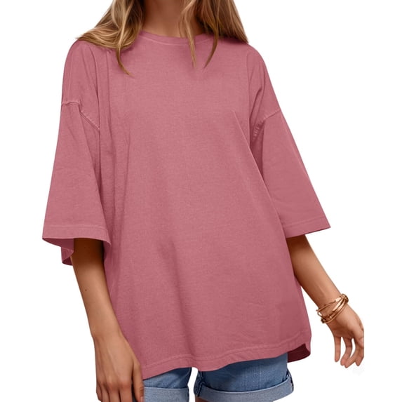 Crew Neck Half Sleeve Women Loose Solid Color T-shirt Tops