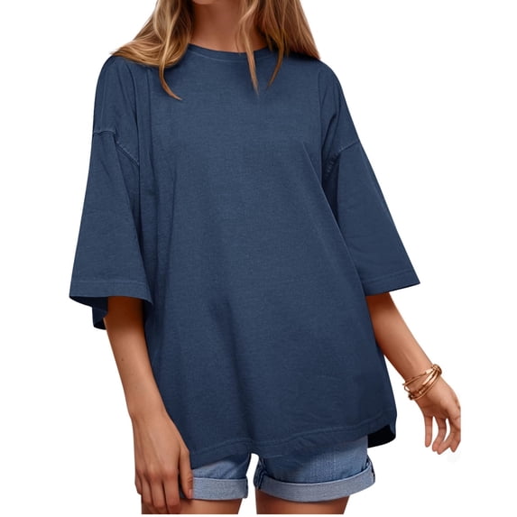 Crew Neck Half Sleeve Women Loose Solid Color T-shirt Tops
