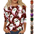 thumbnail image 1 of Crew Neck Halloween Shirts for Women 3/4 Length Sleeve Fall Tunic Tops Funny Bat,Ghost,Pumpkin Graphic Loose Casual Basic Blouse, 1 of 6
