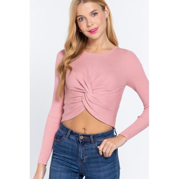 Crew Neck Knotted Crop Sweater