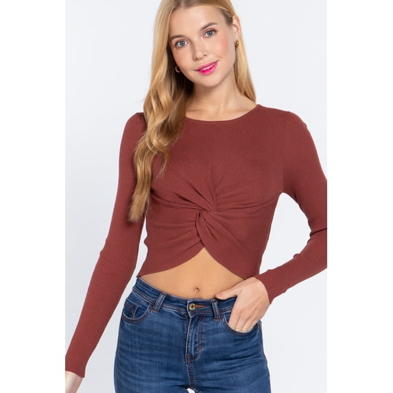 Crew Neck Knotted Crop Sweater