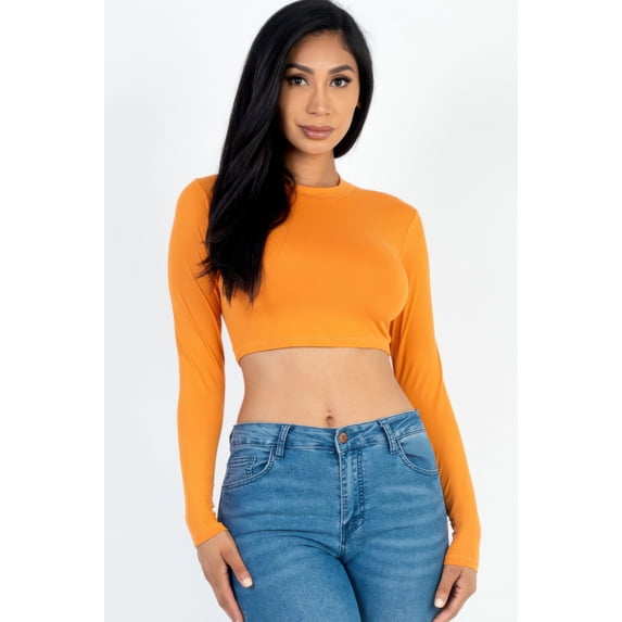 Crew Neck Long Sleeve Cropped Top