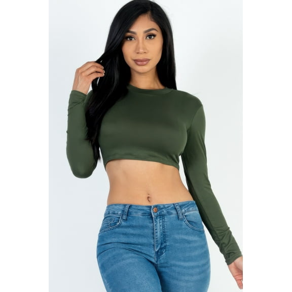 Crew Neck Long Sleeve Cropped Top