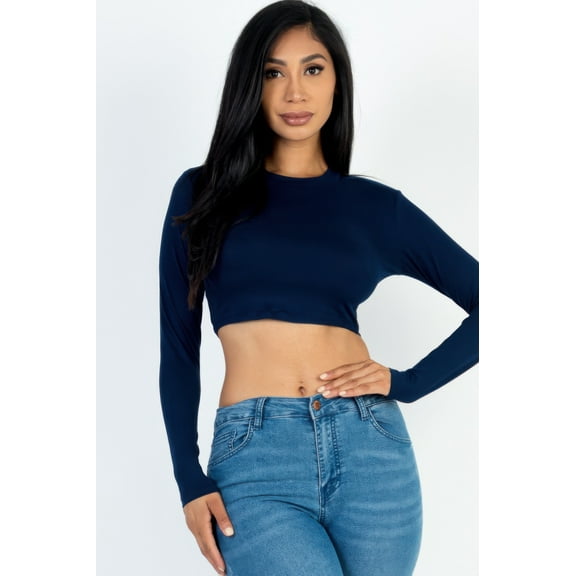 Crew Neck Long Sleeve Cropped Top