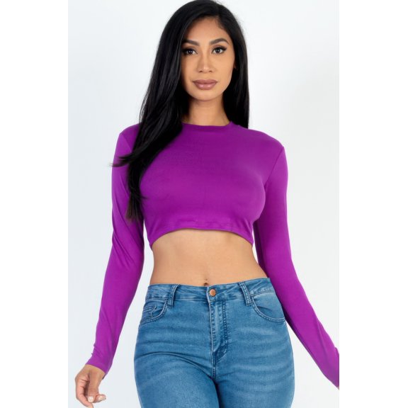 Crew Neck Long Sleeve Cropped Top