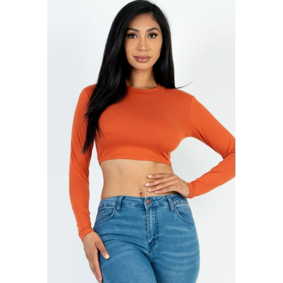 Crew Neck Long Sleeve Cropped Top