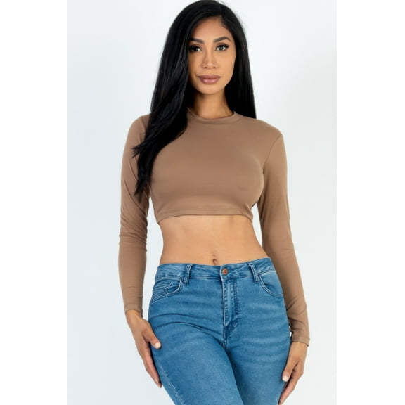 Crew Neck Long Sleeve Cropped Top