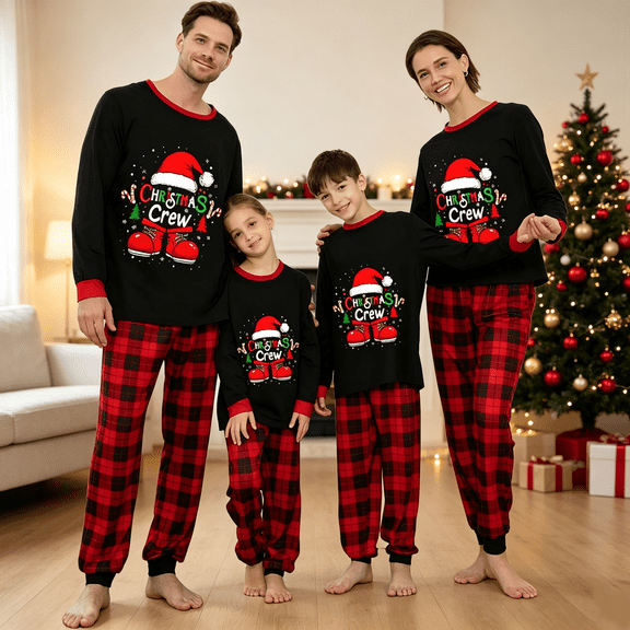 Crew Neck Long Sleeve Family Matching Christmas Pajamas Collection, Cozy Holiday Sleepwear, Soft Festive Loungewear for Whole Family Christmas Gatherings