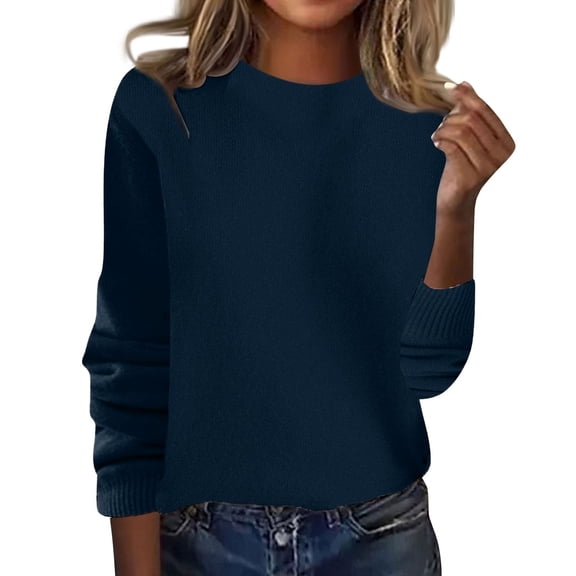 Crew Neck Long Sleeve Soft Pullover Sweater Women's Sweater Blue 2XL