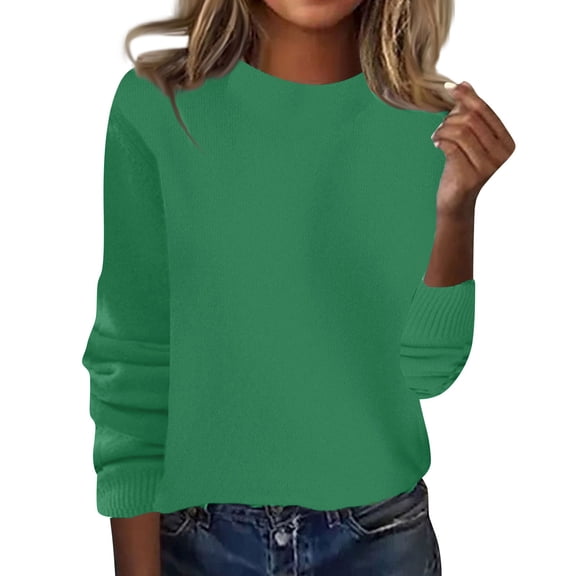 Crew Neck Long Sleeve Soft Pullover Sweater Women's Sweater Dark Green S