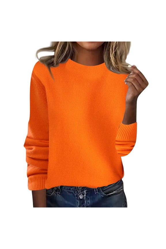 Crew Neck Long Sleeve Soft Pullover Sweater Women's Sweater Orange 2XL