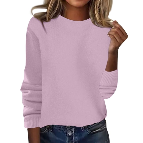 Crew Neck Long Sleeve Soft Pullover Sweater Women's Sweater Purple L
