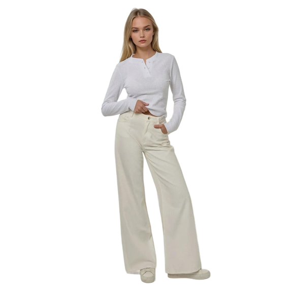 Crew Neck Long Sleeve Wffle T-shirt