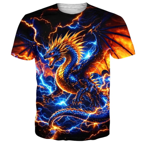 Crew Neck Men T Shirts Short Sleeve Dragon Print Loose Basic Tee Tshirt