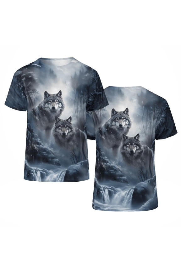 Crew Neck Men T Shirts Short Sleeve Wolf Print Loose Casual Summer Blouses