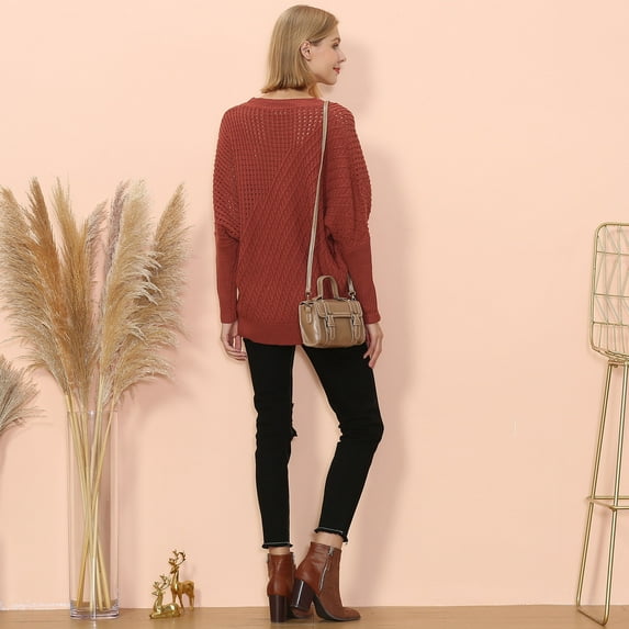 Crew Neck Mixed Knit Pattern Zipper Slit Long Sleeve Sweater