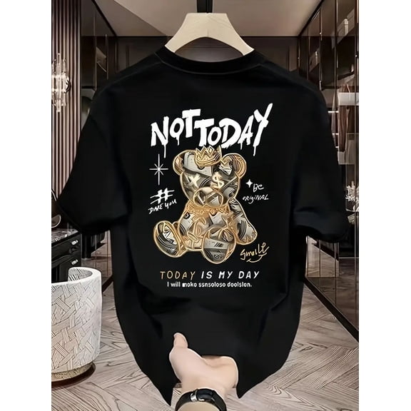 Crew Neck, Oversized T-Shirt, Casual Summer Tee, High-Street Style, Short Sleeve, "NOT TODAY" Graphic, Trendy Graphic Tee, Casual Attire, Cotton Tshirt, Oversized Tshirt, Perfect for Room Decor