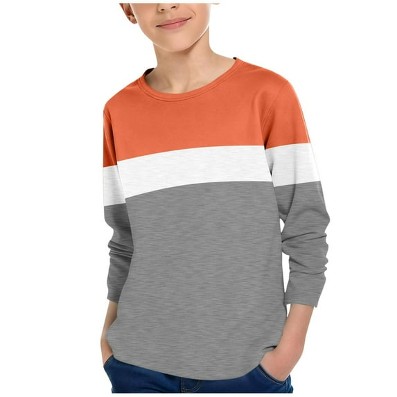 Crew Neck Pullover Boys Girls Long Sleeve Color Block Tops Casual Loose Comfy Outdoor Spring Fall Trendy Outfits (5 Years, Orange)