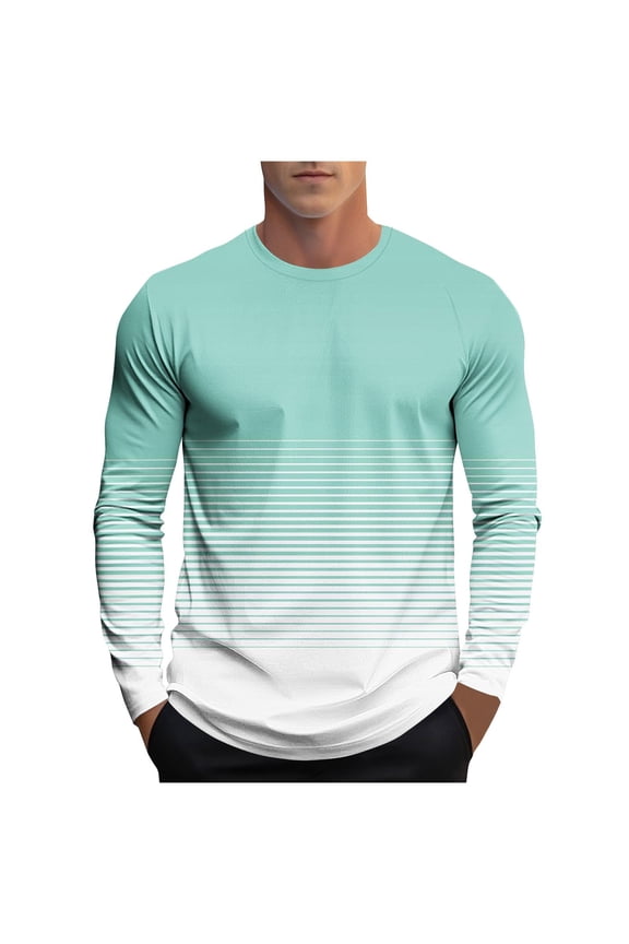 Crew Neck Pullover For Men Stripes Long Sleeve Sweatshirts Casual Comfy Stylish Fitness Sports Tee Shirts (5XL, Light Blue)