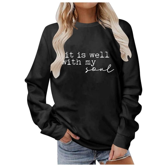 Crew Neck Pullover Zip up Sweatshirt Women No Hood Plus Size Women's Hoodless Sweatshirt Fall Winter Stylish Crewneck Top with Letter Print for Everyday Wear Casual Matching with Jeans for Comfort