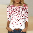 thumbnail image 1 of Crew Neck Shirts for Women 3/4 Sleeve Crew Neck T Shirt Fashion Heart Print Casual Breathable Comfy Soft Tee Pullover Outfits Red L, 1 of 5